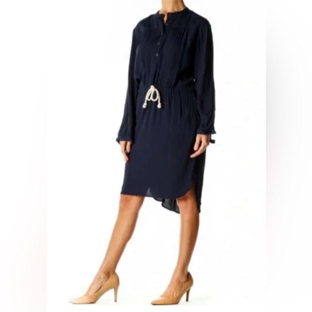 J. Crew Shirt Dress Womens XS Navy Blue Nautical Rope Drawstring Belted